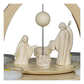 Christmas pyramid with Aram Nativity Scene and sheep, Val Gardena natural wood