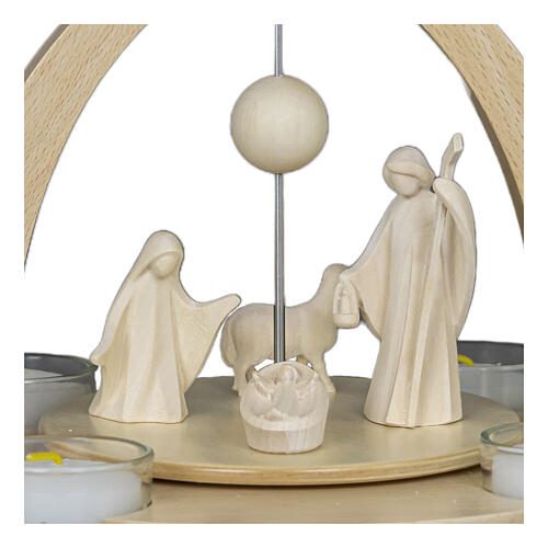 Christmas pyramid with Aram Nativity Scene and sheep, Val Gardena natural wood 2