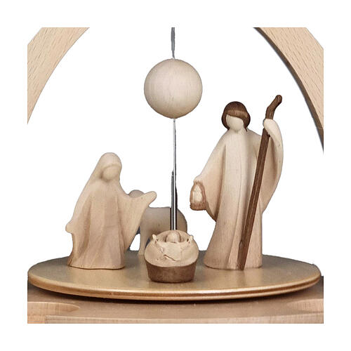 Christmas pyramid in two-tone patinated wood Val Gardena Aram Holy Family with sheep 2