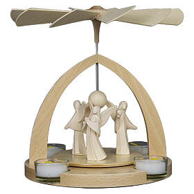 Christmas pyramid with 3 angels, Aram collection, Val Gardena natural wood