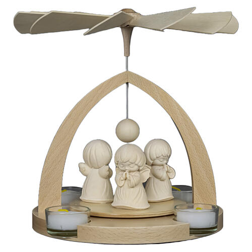 Christmas pyramid with angels, Luna collection, Val Gardena natural wood 1