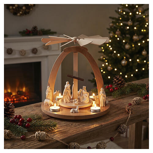 Pirámide de Navidad belén 14 piezas madera natural Val Gardena 30x30 cm 2