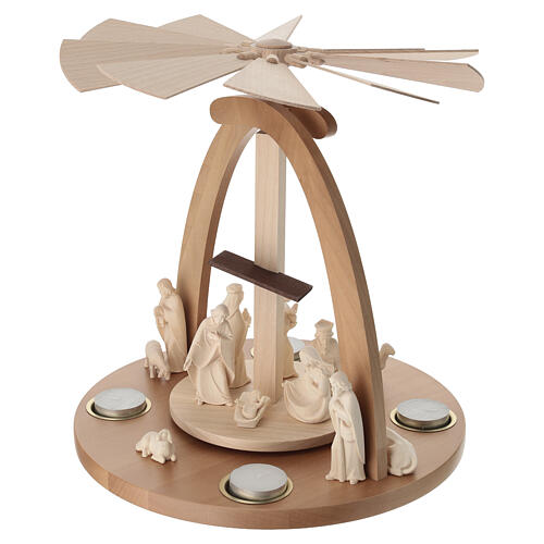 Pirámide de Navidad belén 14 piezas madera natural Val Gardena 30x30 cm 4