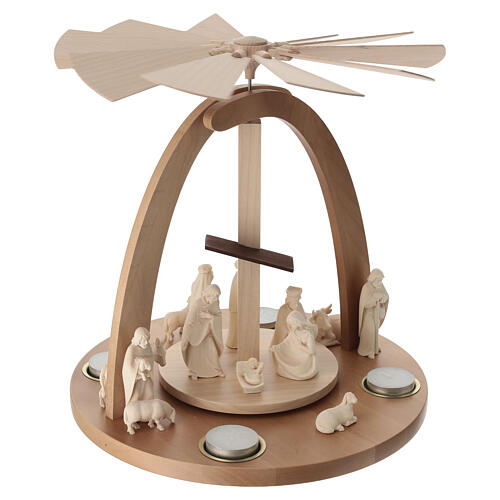 Pirámide de Navidad belén 14 piezas madera natural Val Gardena 30x30 cm 5