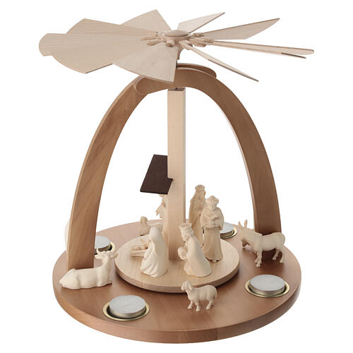 Pirámide de Navidad belén 14 piezas madera natural Val Gardena 30x30 cm 7