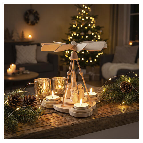 Pirámide de Navidad 3 ángeles amor madera natural Val Gardena 20x15 cm 2