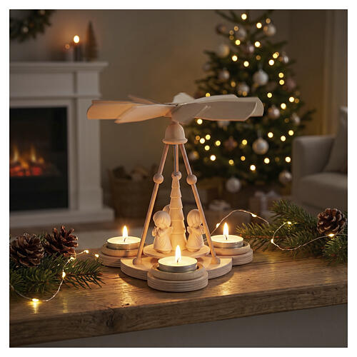 Val Gardena natural maple wood Christmas pyramid with 3 Luna angels 20x15 cm 2