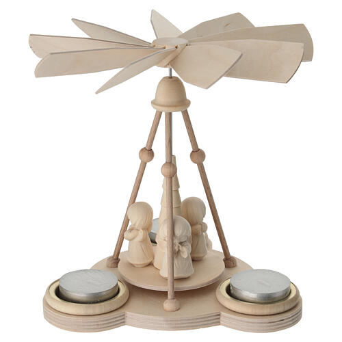 Val Gardena natural maple wood Christmas pyramid with 3 Luna angels 20x15 cm 3
