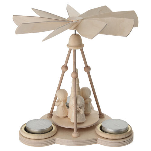 Val Gardena natural maple wood Christmas pyramid with 3 Luna angels 20x15 cm 4