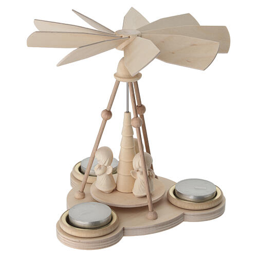 Val Gardena natural maple wood Christmas pyramid with 3 Luna angels 20x15 cm 5