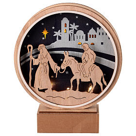 Wooden Christmas decoration, St. Joseph and Mary on a donkey, warm white LED, 8 in