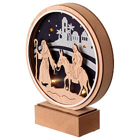 Wooden Christmas decoration, St. Joseph and Mary on a donkey, warm white LED, 8 in