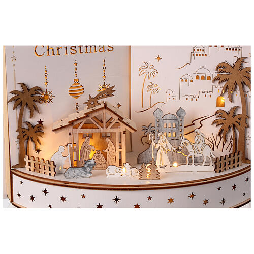 Wooden open book with Nativity, illuminated music box, 10x12x5 in 2