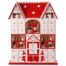 Adventskalender Haus der Weihnachtsmänner, rot-weiß, LED, 36,5x28,5x7 cm