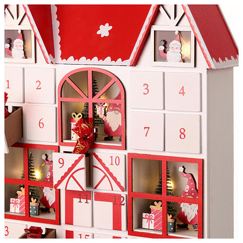 Calendario Avvento casa Babbi Natale rosso bianco LED 35x30x5 cm 4