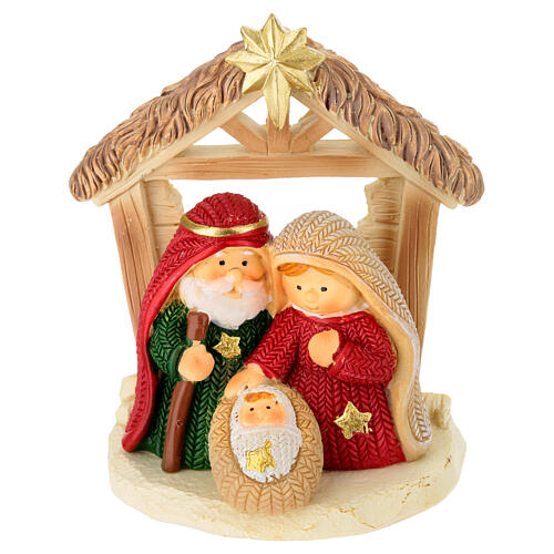 Stylised Nativity with stable or tree, resin, 3.5 in 1