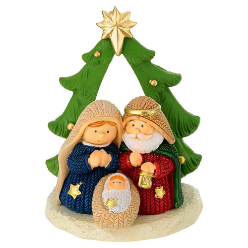 Stylised Nativity with stable or tree, resin, 3.5 in 2