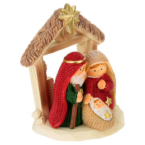 Stylised Nativity with stable or tree, resin, 3.5 in 5