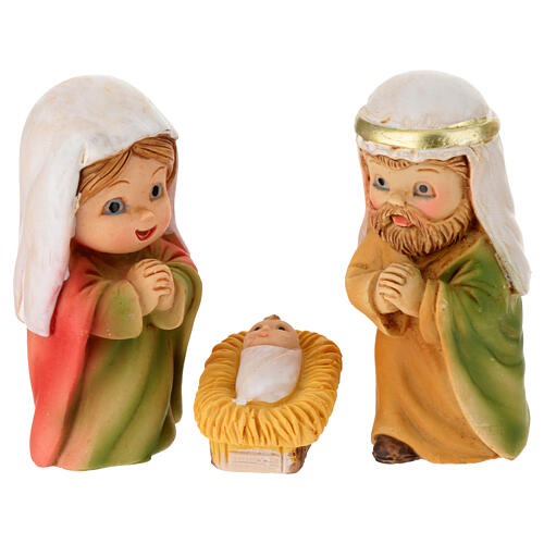 Set Krippe im Baby-Stil, 10 Statuen, 7 cm, aus bemaltem Harz 2