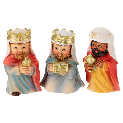 Nativity Scene with baby features, 10 characters of 7 cm, painted resin 4