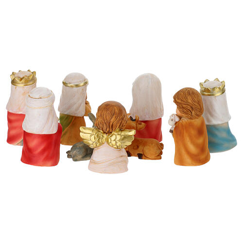 Nativity Scene with baby features, 10 characters of 7 cm, painted resin 6