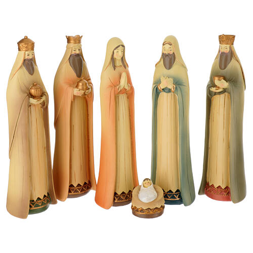 Stylised Nativity with Wise Men, pastel colours, 24 cm 1