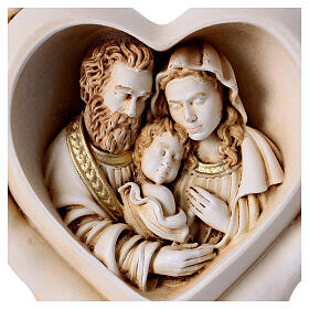 Holy Family inside a heart 10 cm ivory resin