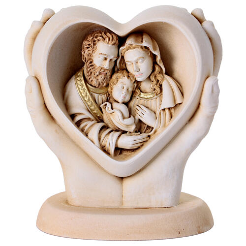 Holy Family inside a heart 10 cm ivory resin 1