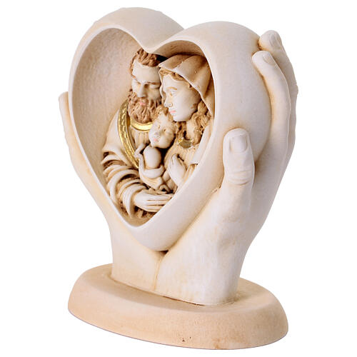 Holy Family inside a heart 10 cm ivory resin 3