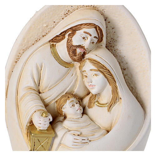 Heilige Familie als Relief in ovaler Form aus Resin, in Elfenbein- und Goldtönen – Höhe 10 cm 2