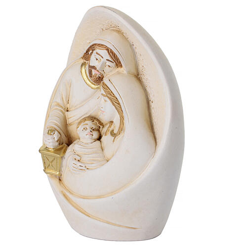 Heilige Familie als Relief in ovaler Form aus Resin, in Elfenbein- und Goldtönen – Höhe 10 cm 3