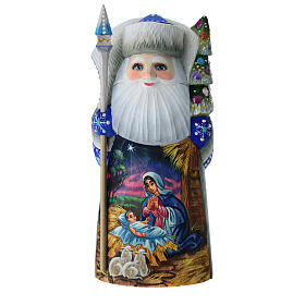 Blue Santa Claus, wooden statue, 7 in