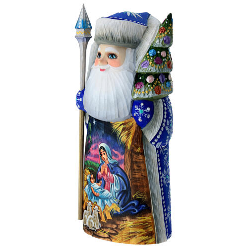 Blue Santa Claus, wooden statue, 7 in 3