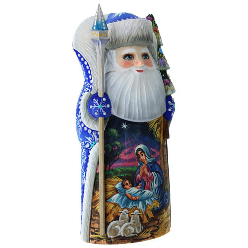 Blue Santa Claus, Wooden Statue, 7 In 