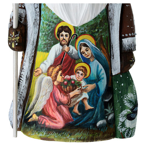 Weihnachtsmann aus Holz mit Darstellung der Heiligen Familie, handgeschnitzt, Russland, 21 cm 2