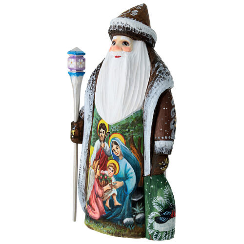 Weihnachtsmann aus Holz mit Darstellung der Heiligen Familie, handgeschnitzt, Russland, 21 cm 3