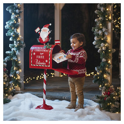 Red and white Santa Claus letterbox on candy cane, 26x8x6 in 2