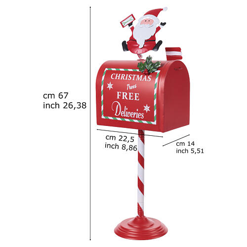 Buzón Papá Noel con pie blanco y rojo 65x25x15 cm 3