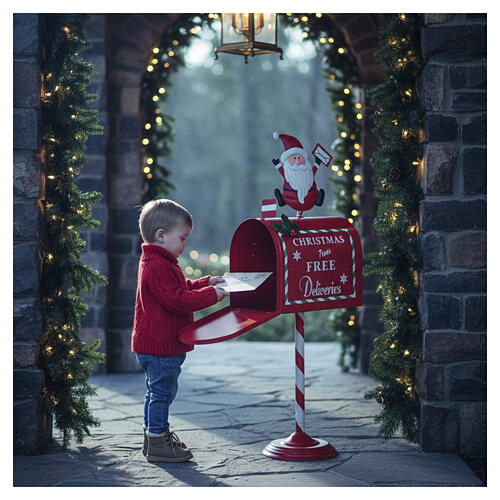 Boîte aux lettres Père Noël sur tige rouge et blanche 65x25x15 cm 4