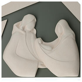 Armonia headboard decoration, Holy Family with stable, sage fireclay, Centro Ave, 28x18 in