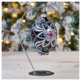 Crochet argent pour boule de Noël en goutte de 120 mm