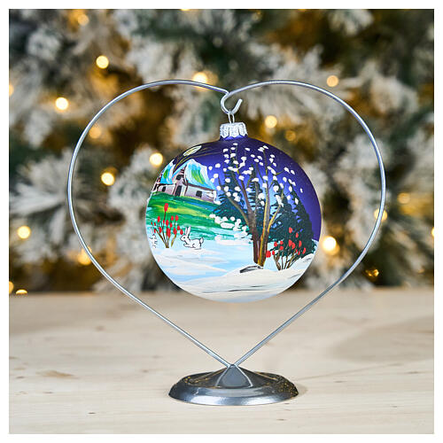 Silver Heart Christmas Ornament Holder for 120mm Christmas Balls 2