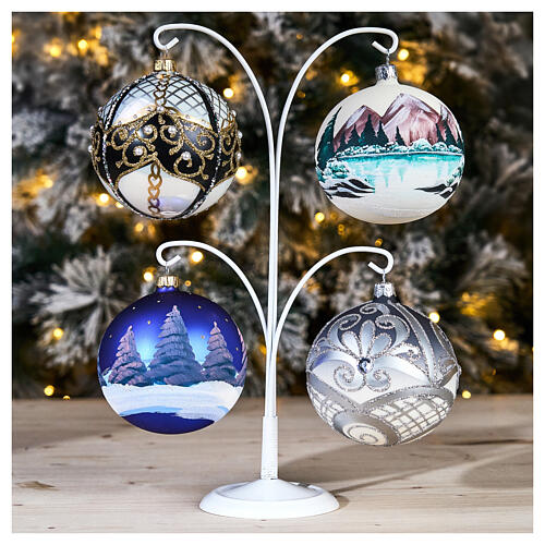 Support avec 4 crochets blancs pour boules de Noël 100 mm 2