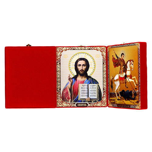 Polyptychon „Ikone mit vier Darstellungen“ – Druck auf Holz, 28 × 15 cm, rotes Etui 7