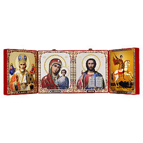 Polittico icona stampata su legno 28x15 cm cofanetto rosso