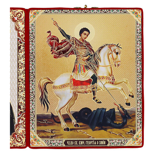 Políptico ícone impresso em madeira 28x15 cm caixa vermelha 6