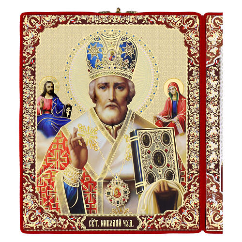Printed Wood Polyptych Icon in Red Box, 28x15 cm 5