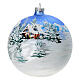 Boule pour sapin de Noël en verre avec décor paysage bleu et blanc 150 mm s3