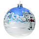 Boule pour sapin de Noël en verre avec décor paysage bleu et blanc 150 mm s4