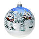 Palla albero di natale vetro decoro paesaggio azzurro bianco 150 mm s1